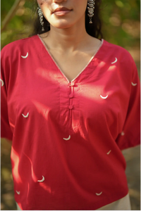 Shaam Hand Embroidered Red Kaftan Top