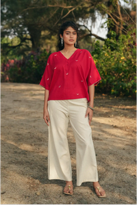Shaam Hand Embroidered Red Kaftan Top