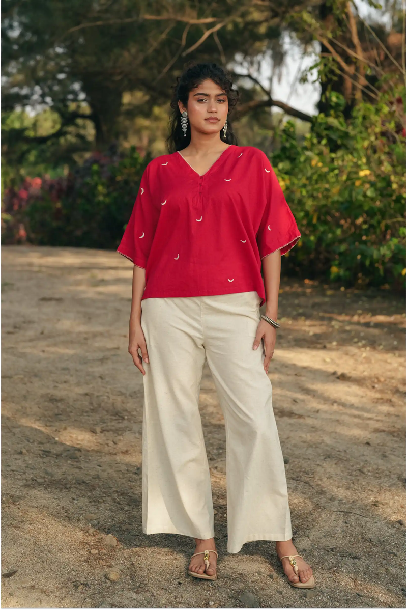 Shaam Hand Embroidered Red Kaftan Top
