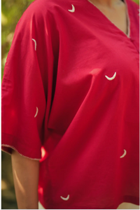 Shaam Hand Embroidered Red Kaftan Top