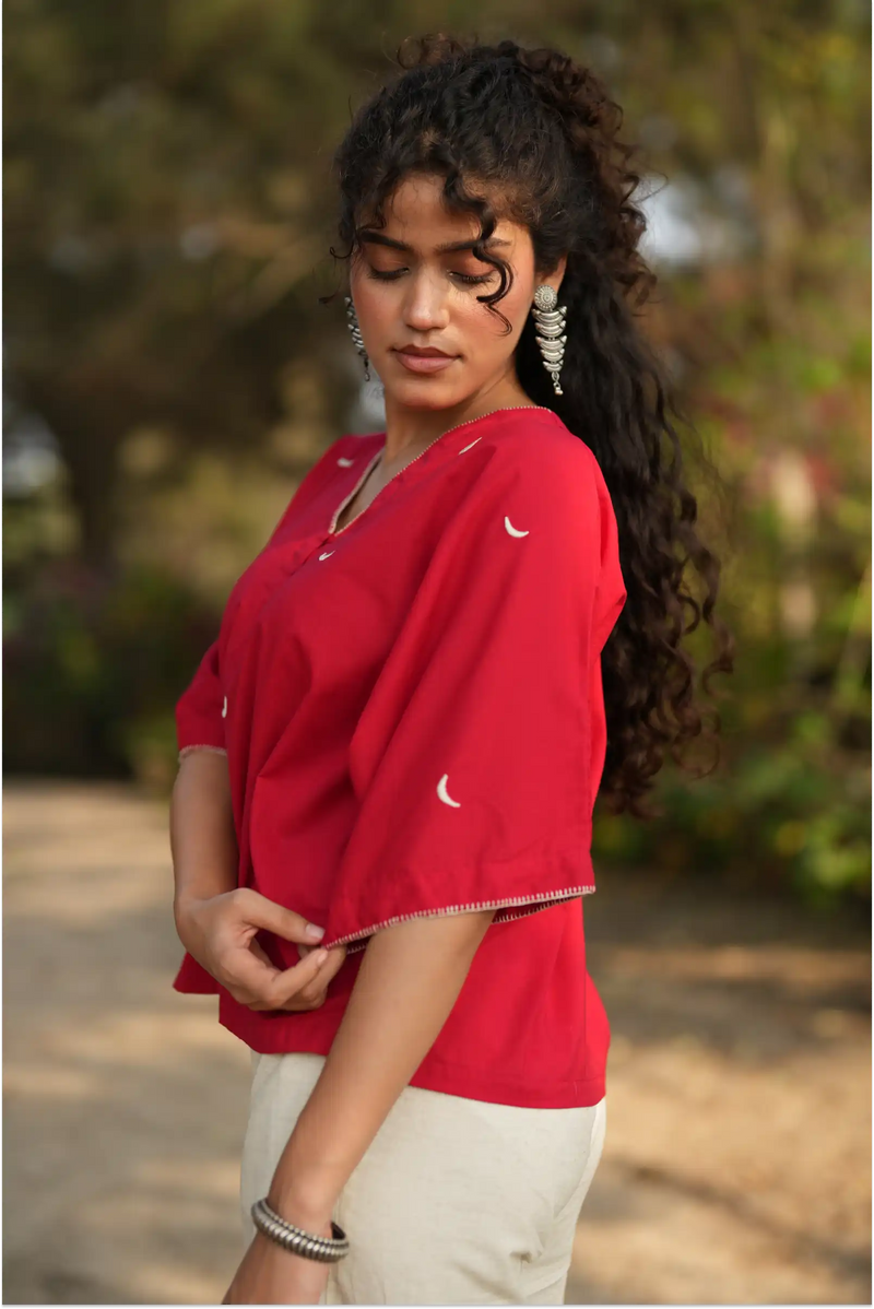 Shaam Hand Embroidered Red Kaftan Top