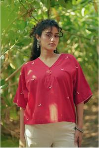 Shaam Hand Embroidered Red Kaftan Top