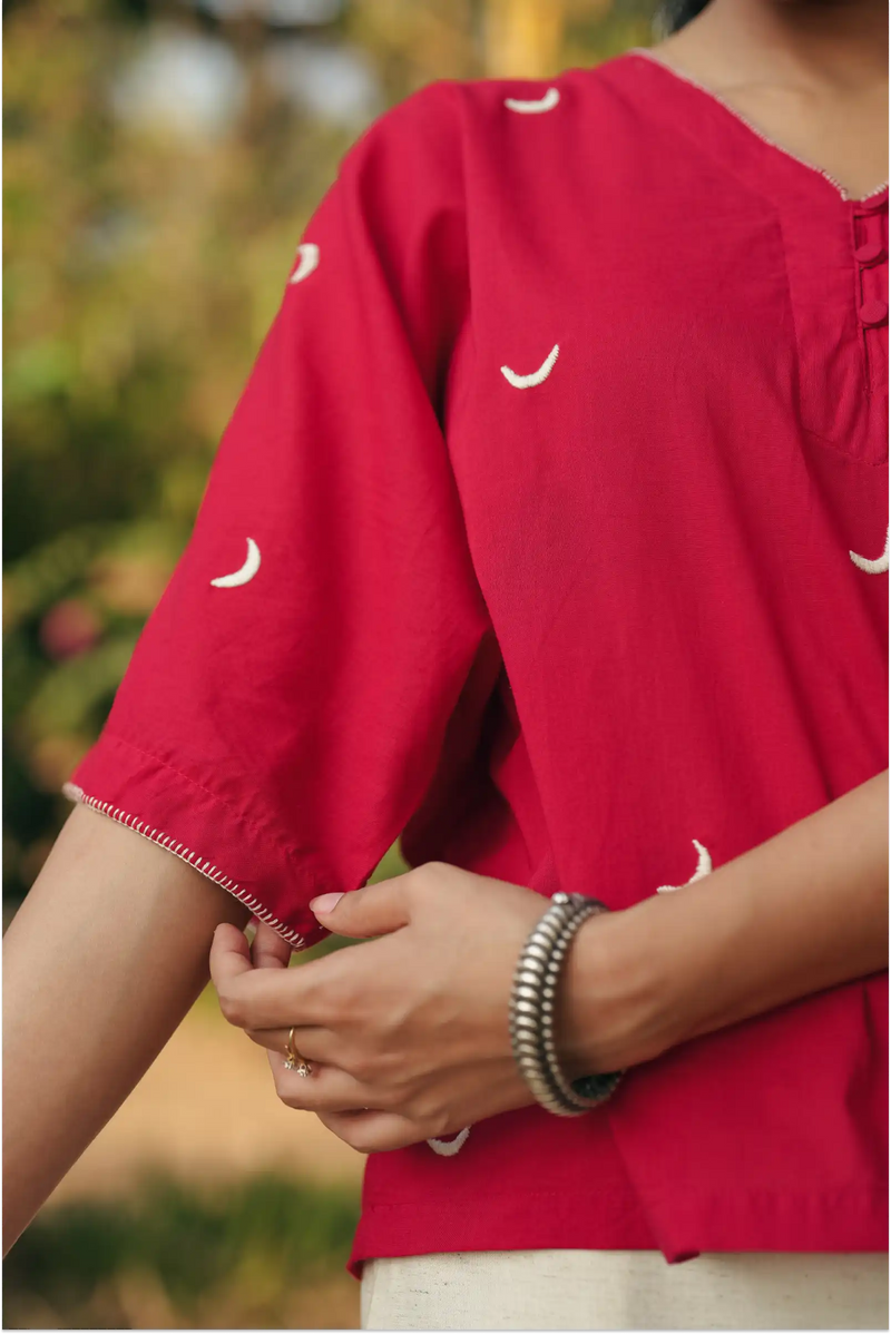 Shaam Hand Embroidered Red Kaftan Top