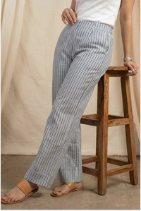 Fariha Hand Block Printed Teal Striped Culottes