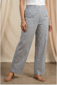 Fariha Hand Block Printed Teal Striped Culottes
