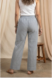 Fariha Hand Block Printed Teal Striped Culottes