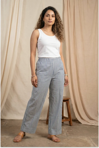 Fariha Hand Block Printed Teal Striped Culottes