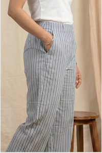 Fariha Hand Block Printed Teal Striped Culottes