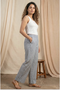 Fariha Hand Block Printed Teal Striped Culottes