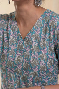 Teal Hand Block Printed Half Sleeve Dress