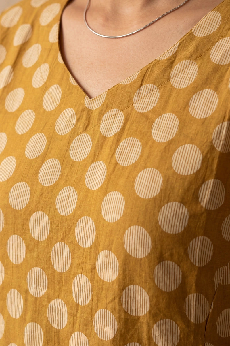 Polka Yellow Screen Print Fit & Flare Dress