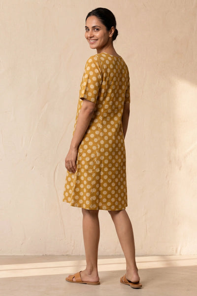 Polka Yellow Screen Print Fit & Flare Dress