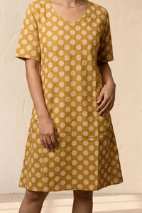 Polka Yellow Screen Print Fit & Flare Dress