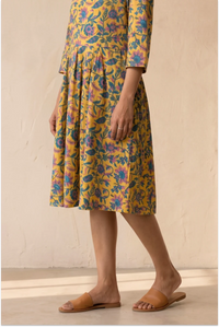 Hand Block Printed Yellow Skater Dress