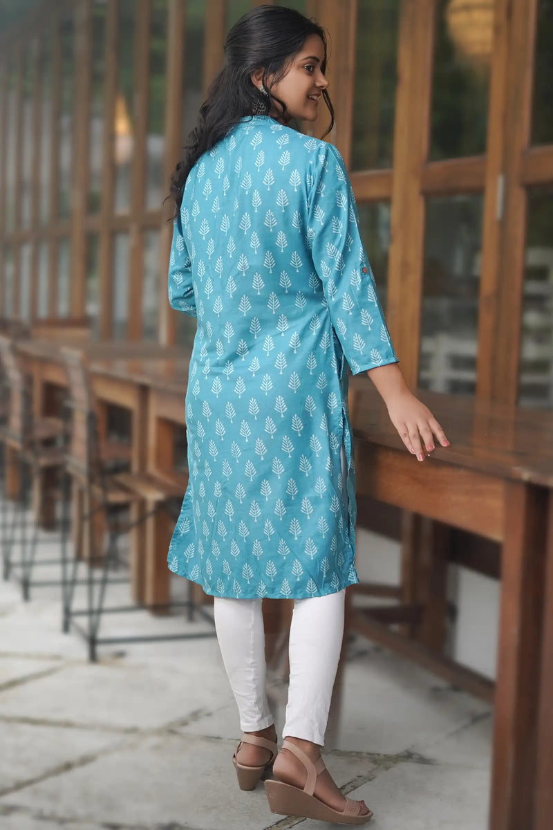 Festive wear Nitya Cotton Silk Teal Kurti