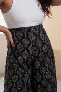 Black Hand Block Printed Wrap Pant