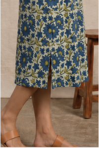 Indigo Meadow Hand Block Printed Half Sleeve Midi Dress