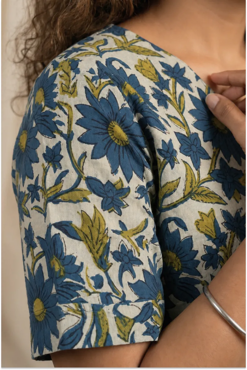 Indigo Meadow Hand Block Printed Half Sleeve Midi Dress