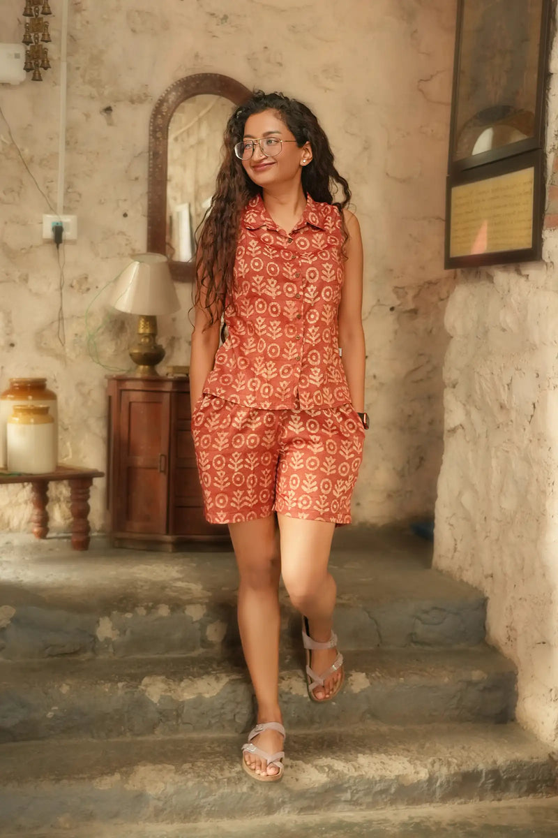 Ela Batik Brick Red Co-ord Set for women