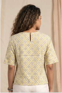 Aditi Hand Block Printed Geometric Half Sleeve Top