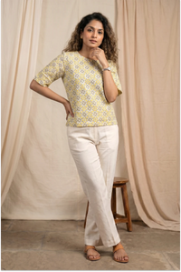 Aditi Hand Block Printed Geometric Half Sleeve Top