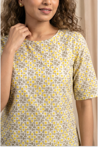 Aditi Hand Block Printed Geometric Half Sleeve Top
