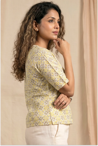 Aditi Hand Block Printed Geometric Half Sleeve Top