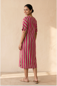 Handcrafted Pink Half Sleeve Midi Dress