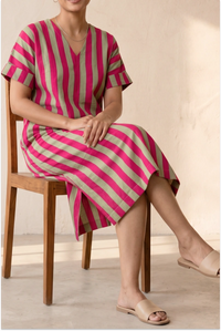 Handcrafted Pink Half Sleeve Midi Dress