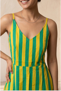 Hand Screen Printed Yellow Knee Length Strappy Dress