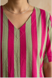 Handcrafted Pink Half Sleeve Midi Dress