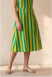 Hand Screen Printed Yellow Knee Length Strappy Dress